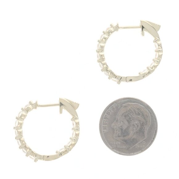 Yellow Gold Diamond Inside-Out Hoop Earrings 14k Round Brilliant 1.17ctw Pierced - Picture 4 of 5